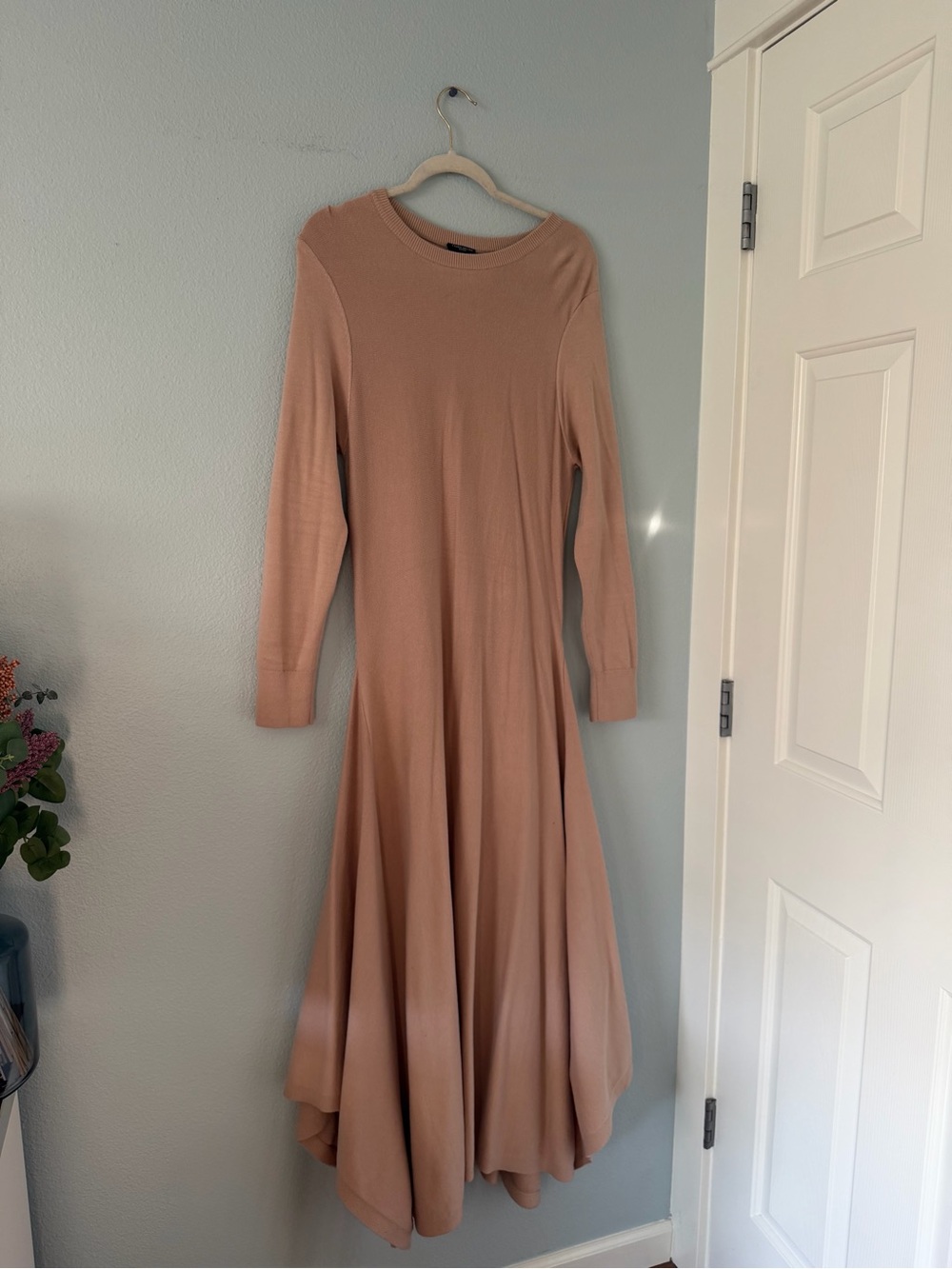 Karen Millen Long Sleeve Flared Midi Dress in Dusty Rose